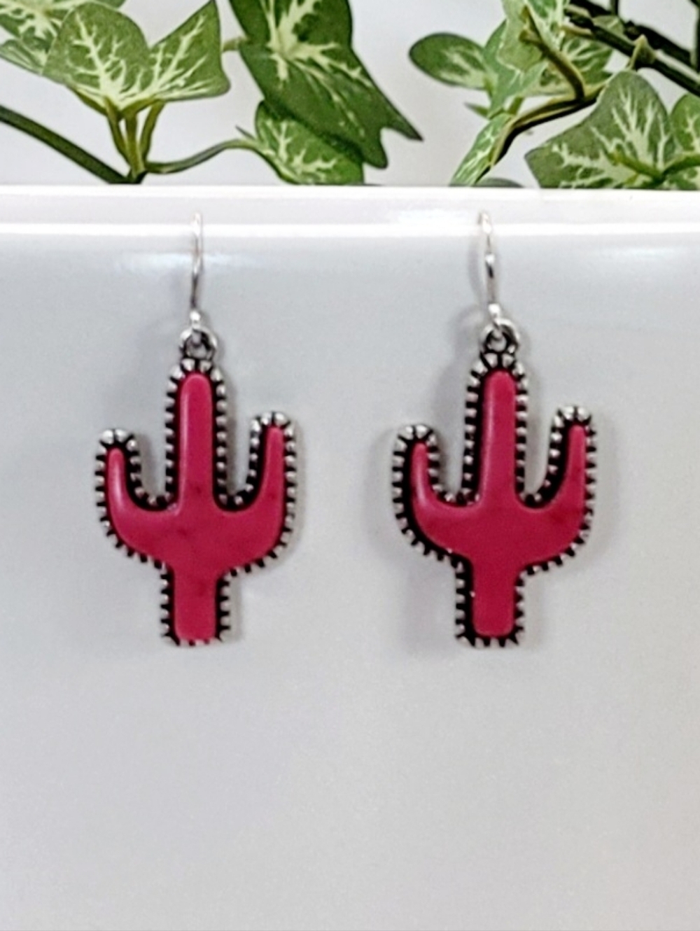 Western Pink Cactus Dangle Earrings New